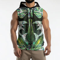 New Zealand Mere Pounamu Weapon Sleeveless Zip Hoodie Aotearoa Mango Paua Shell Maori Pattern