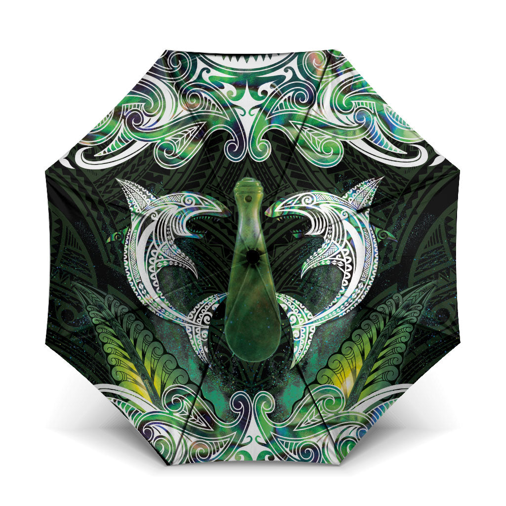 New Zealand Mere Pounamu Weapon Umbrella Aotearoa Mango Paua Shell Maori Pattern