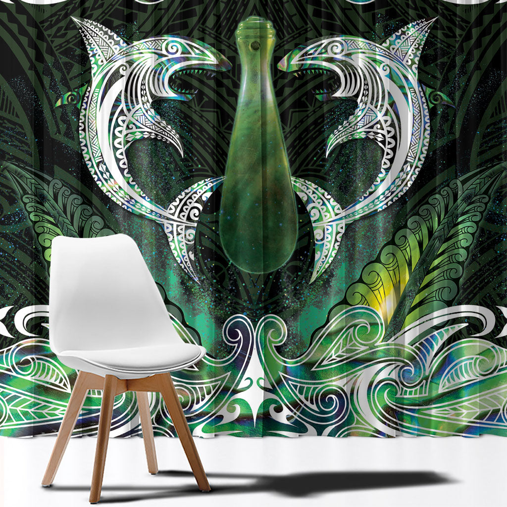 New Zealand Mere Pounamu Weapon Window Curtain Aotearoa Mango Paua Shell Maori Pattern