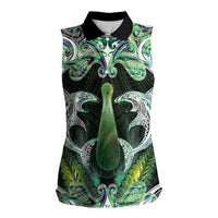 New Zealand Mere Pounamu Weapon Women Sleeveless Polo Shirt Aotearoa Mango Paua Shell Maori Pattern