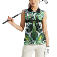 New Zealand Mere Pounamu Weapon Women Sleeveless Polo Shirt Aotearoa Mango Paua Shell Maori Pattern