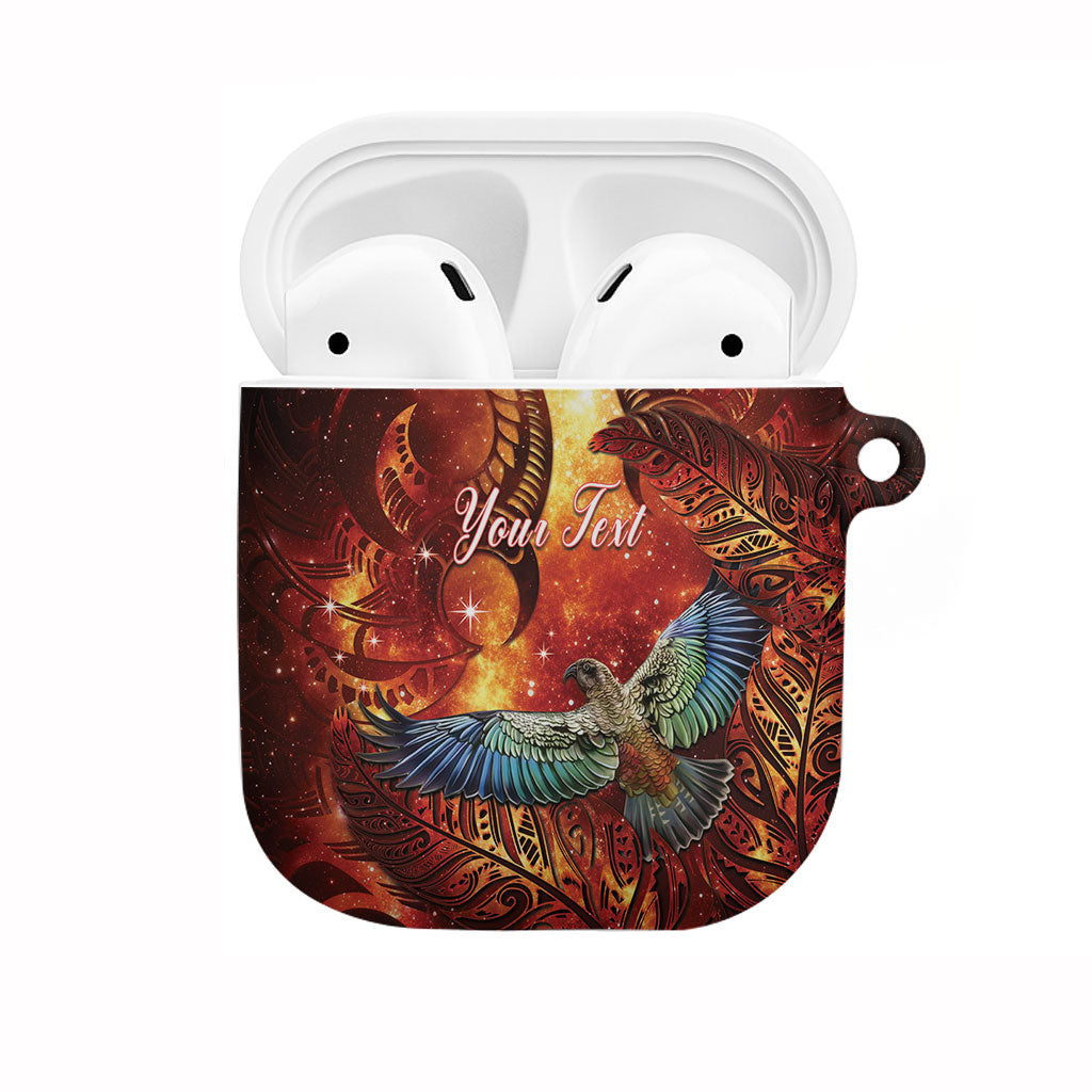 New Zealand Kea Bird Matariki Personalised AirPods Case Silver Fern Maori Pattern