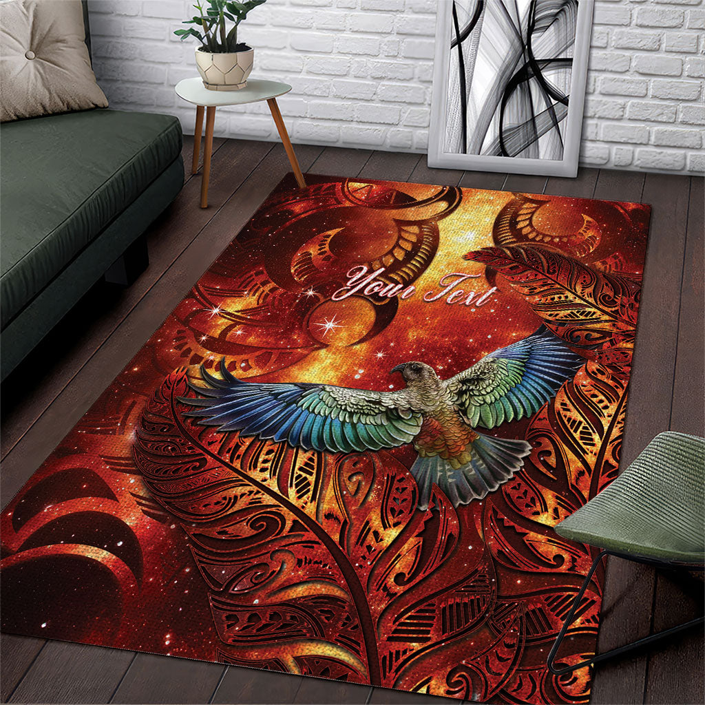 New Zealand Kea Bird Matariki Personalised Area Rug Silver Fern Maori Pattern LT22 Orange - Polynesian Pride