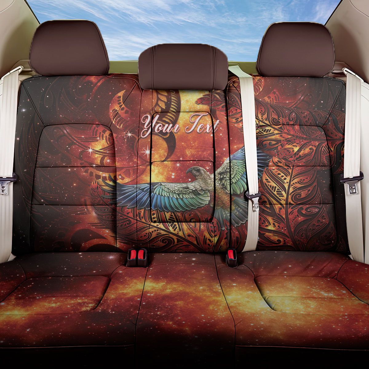 New Zealand Kea Bird Matariki Personalised Back Car Seat Cover Silver Fern Maori Pattern