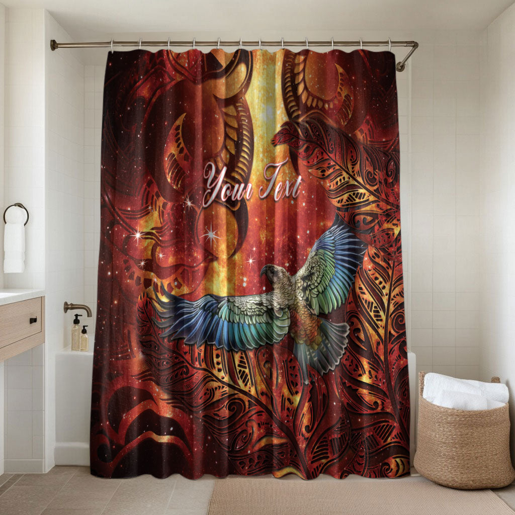 New Zealand Kea Bird Matariki Personalised Bathroom Set Silver Fern Maori Pattern LT22 Shower Curtain Only Orange - Polynesian Pride