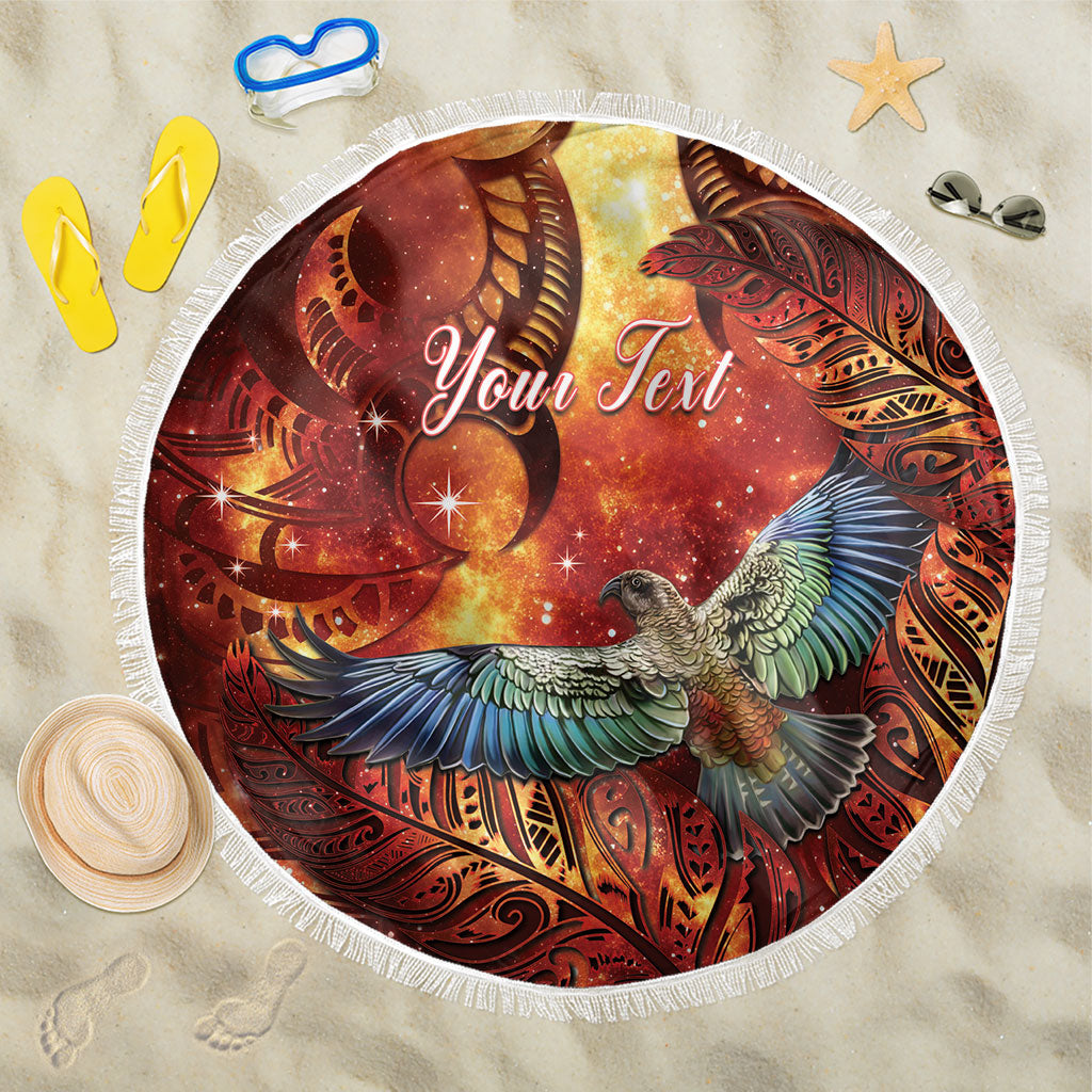 New Zealand Kea Bird Matariki Personalised Beach Blanket Silver Fern Maori Pattern