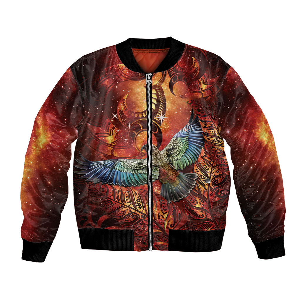 New Zealand Kea Bird Matariki Personalised Bomber Jacket Silver Fern Maori Pattern