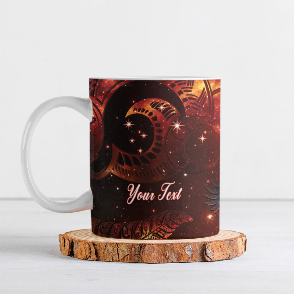 New Zealand Kea Bird Matariki Personalised Ceramic Mug Silver Fern Maori Pattern LT22 Orange - Polynesian Pride