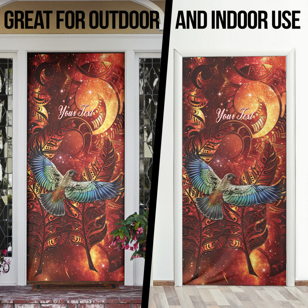 New Zealand Kea Bird Matariki Personalised Door Cover Silver Fern Maori Pattern