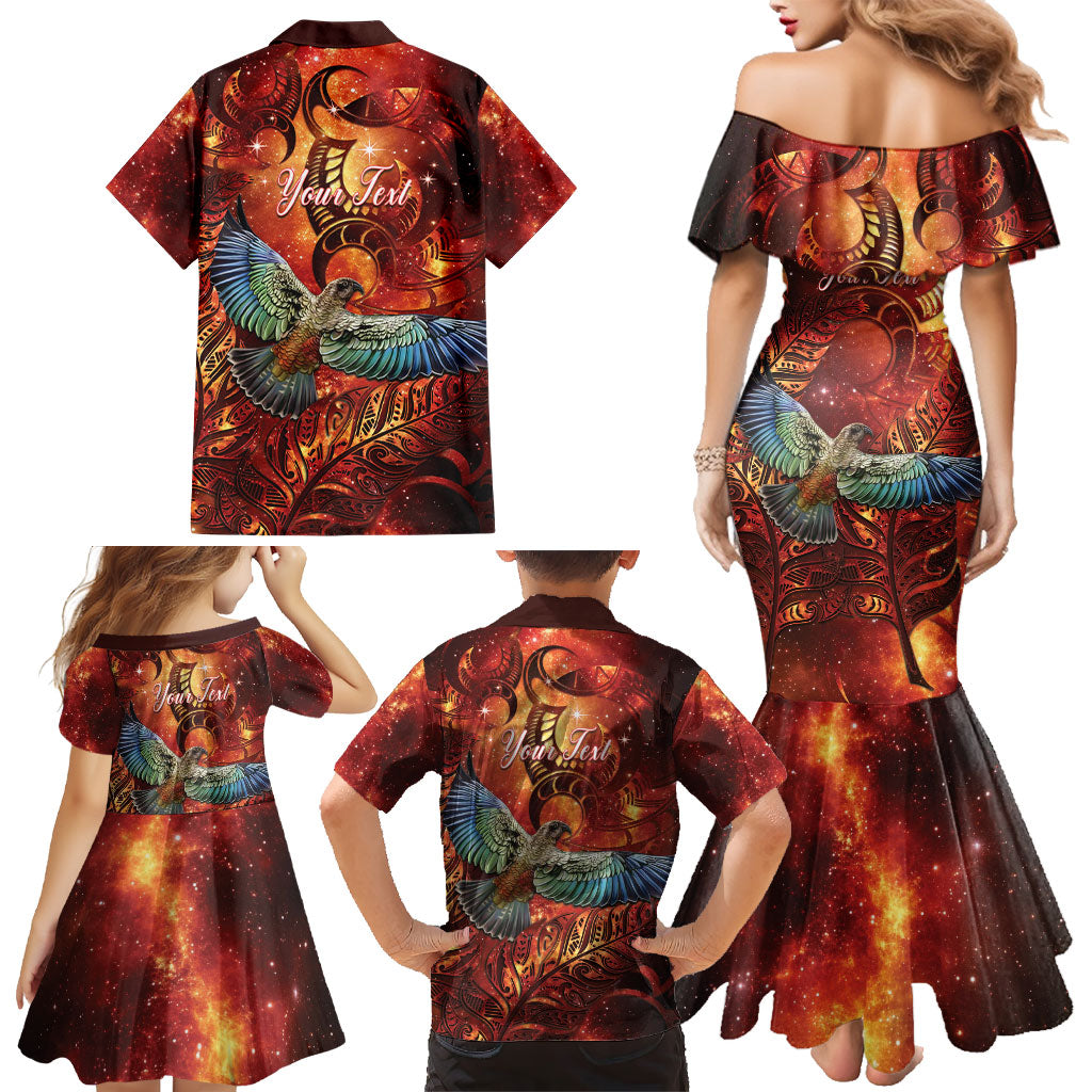 New Zealand Kea Bird Matariki Personalised Family Matching Mermaid Dress and Hawaiian Shirt Silver Fern Maori Pattern LT22 - Polynesian Pride