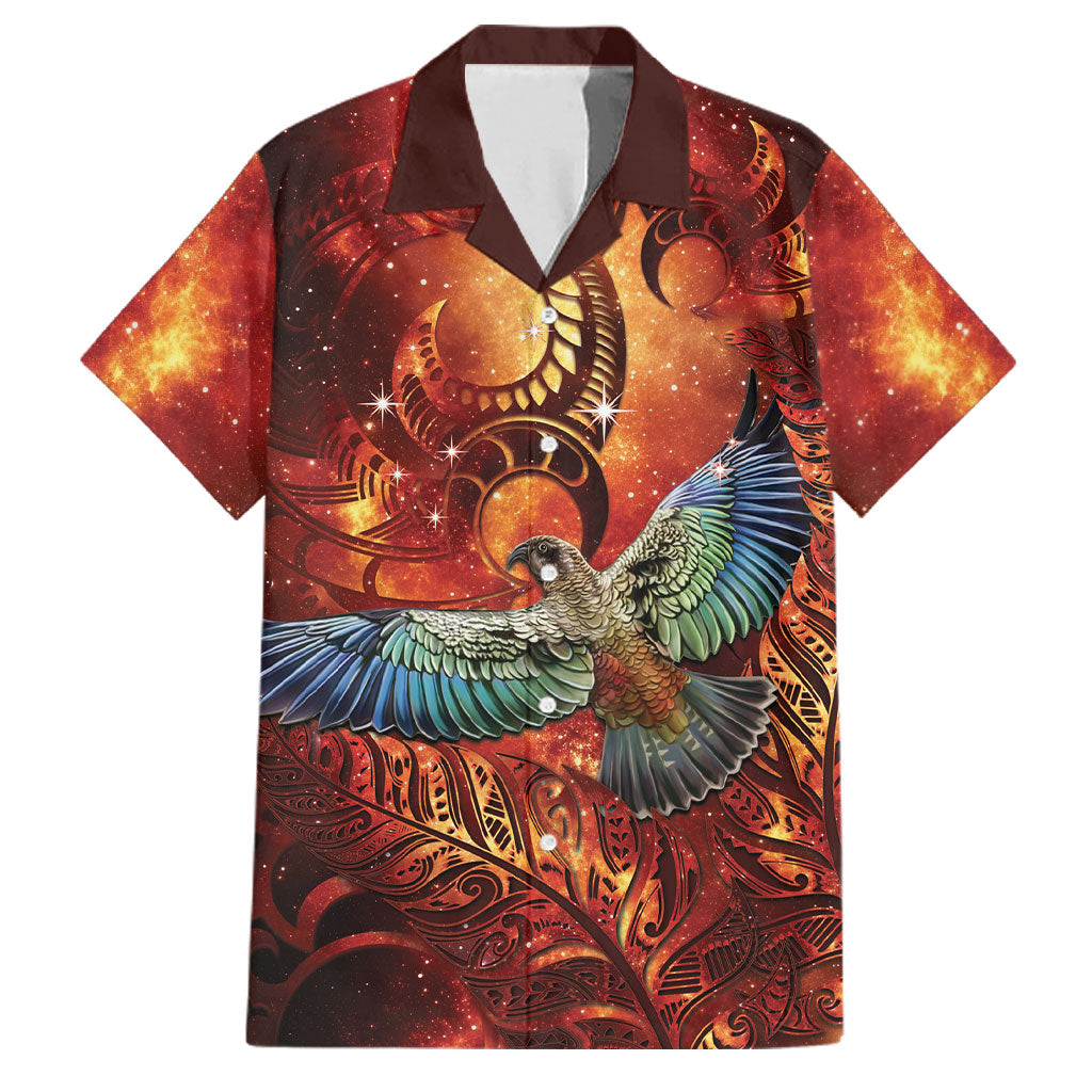New Zealand Kea Bird Matariki Personalised Family Matching Mermaid Dress and Hawaiian Shirt Silver Fern Maori Pattern LT22 Dad's Shirt - Short Sleeve Orange - Polynesian Pride