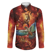 New Zealand Kea Bird Matariki Personalised Family Matching Mermaid Dress and Hawaiian Shirt Silver Fern Maori Pattern LT22 Dad's Shirt - Long Sleeve Orange - Polynesian Pride
