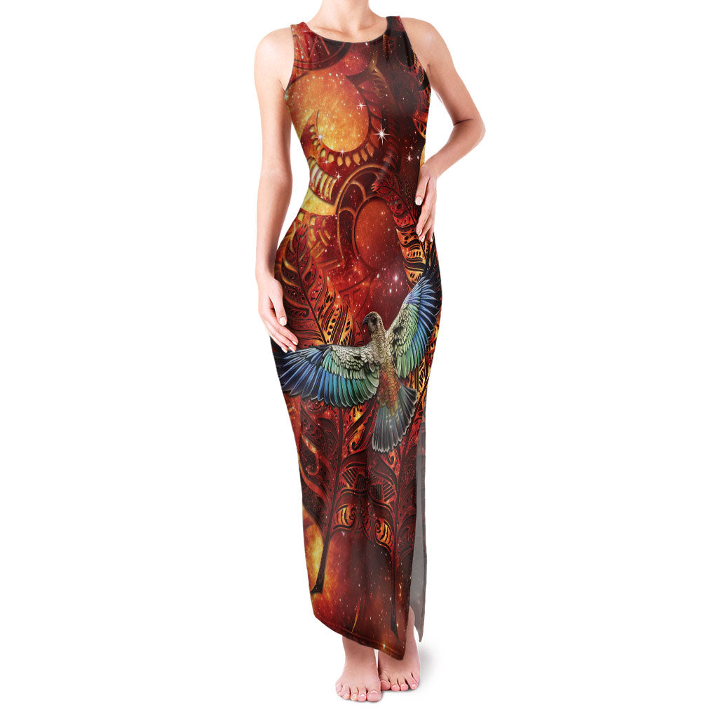 New Zealand Kea Bird Matariki Personalised Family Matching Tank Maxi Dress and Hawaiian Shirt Silver Fern Maori Pattern
