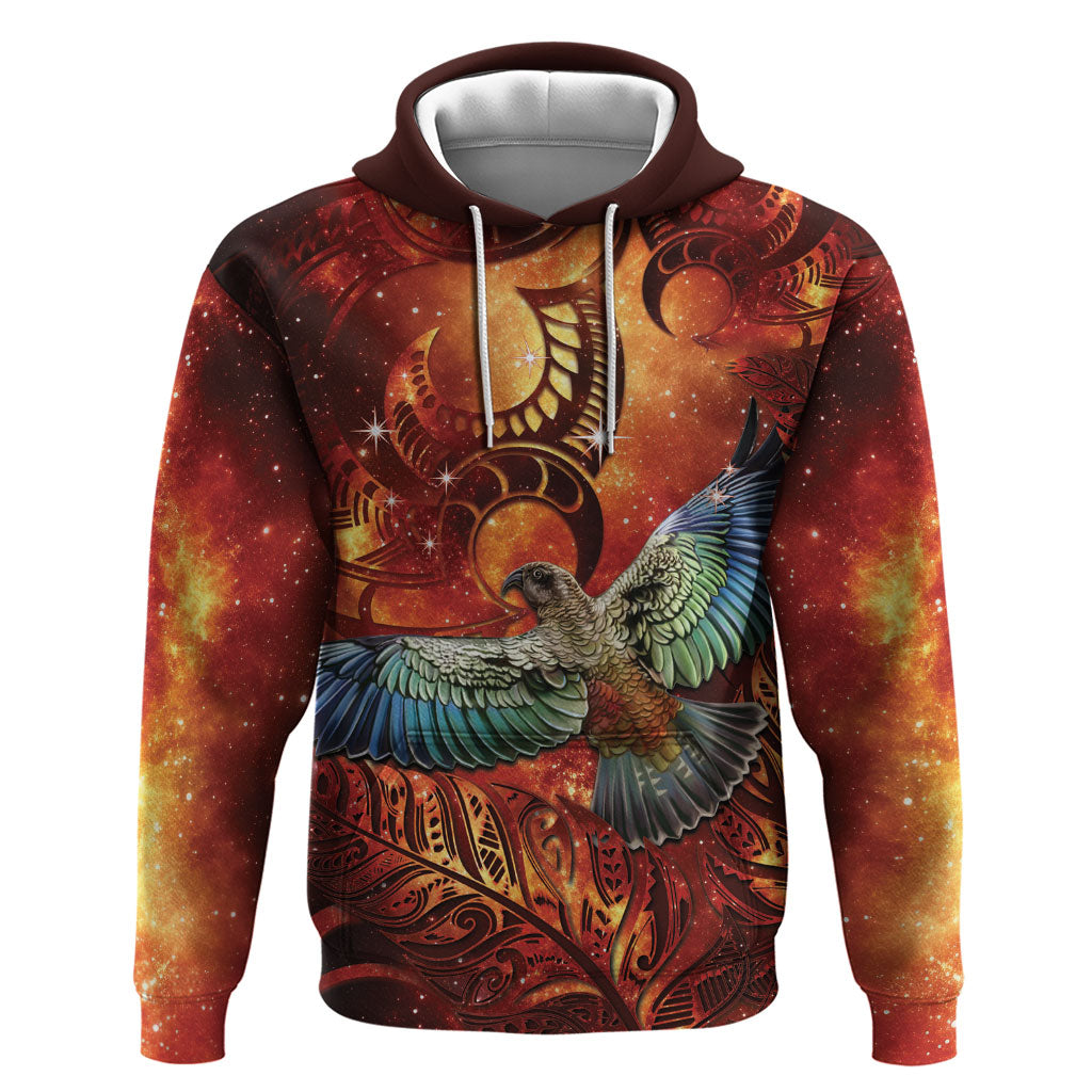 New Zealand Kea Bird Matariki Personalised Hoodie Silver Fern Maori Pattern
