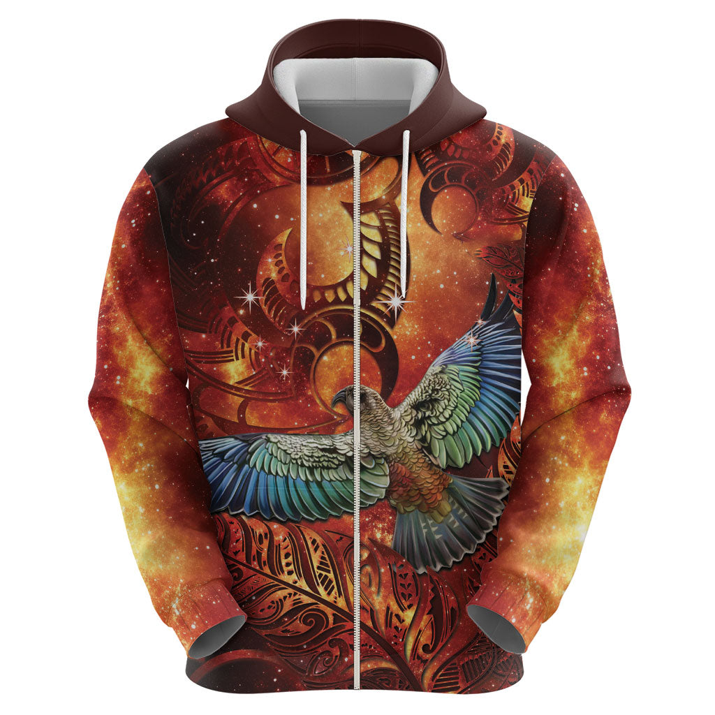 New Zealand Kea Bird Matariki Personalised Hoodie Silver Fern Maori Pattern