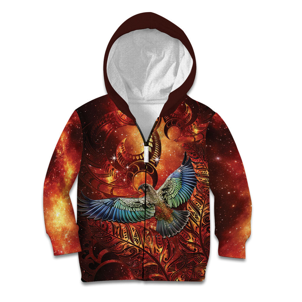New Zealand Kea Bird Matariki Personalised Kid Hoodie Silver Fern Maori Pattern