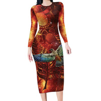 New Zealand Kea Bird Matariki Personalised Long Sleeve Bodycon Dress Silver Fern Maori Pattern