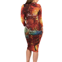 New Zealand Kea Bird Matariki Personalised Long Sleeve Bodycon Dress Silver Fern Maori Pattern