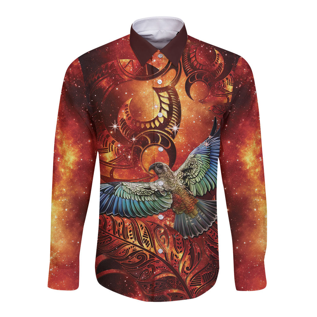 New Zealand Kea Bird Matariki Personalised Long Sleeve Button Shirt Silver Fern Maori Pattern