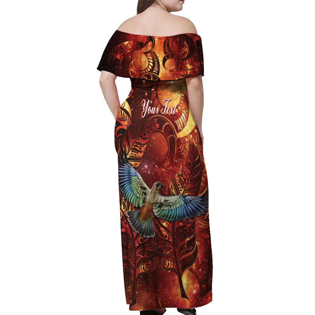 New Zealand Kea Bird Matariki Personalised Off Shoulder Maxi Dress Silver Fern Maori Pattern LT22 - Polynesian Pride