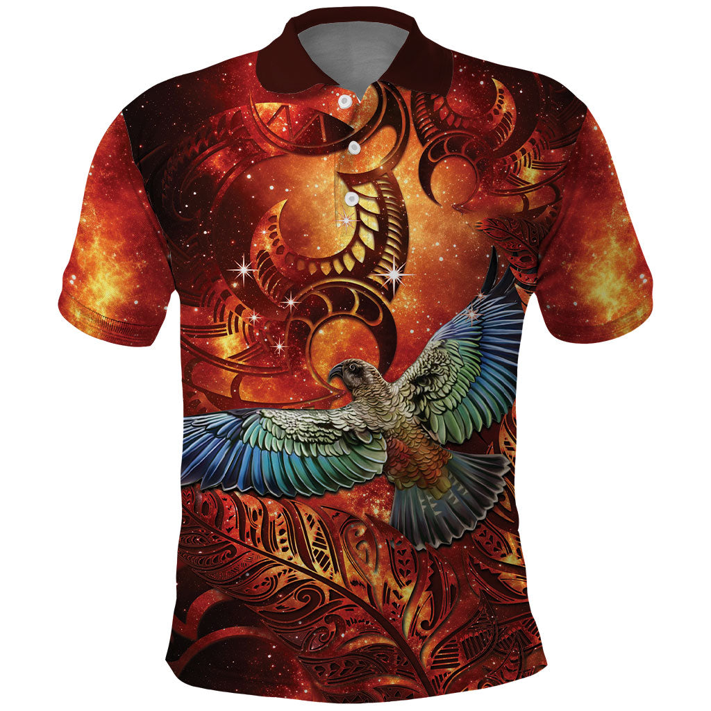 New Zealand Kea Bird Matariki Personalised Polo Shirt Silver Fern Maori Pattern LT22 Orange - Polynesian Pride