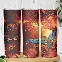 New Zealand Kea Bird Matariki Personalised Skinny Tumbler Silver Fern Maori Pattern LT22 - Polynesian Pride
