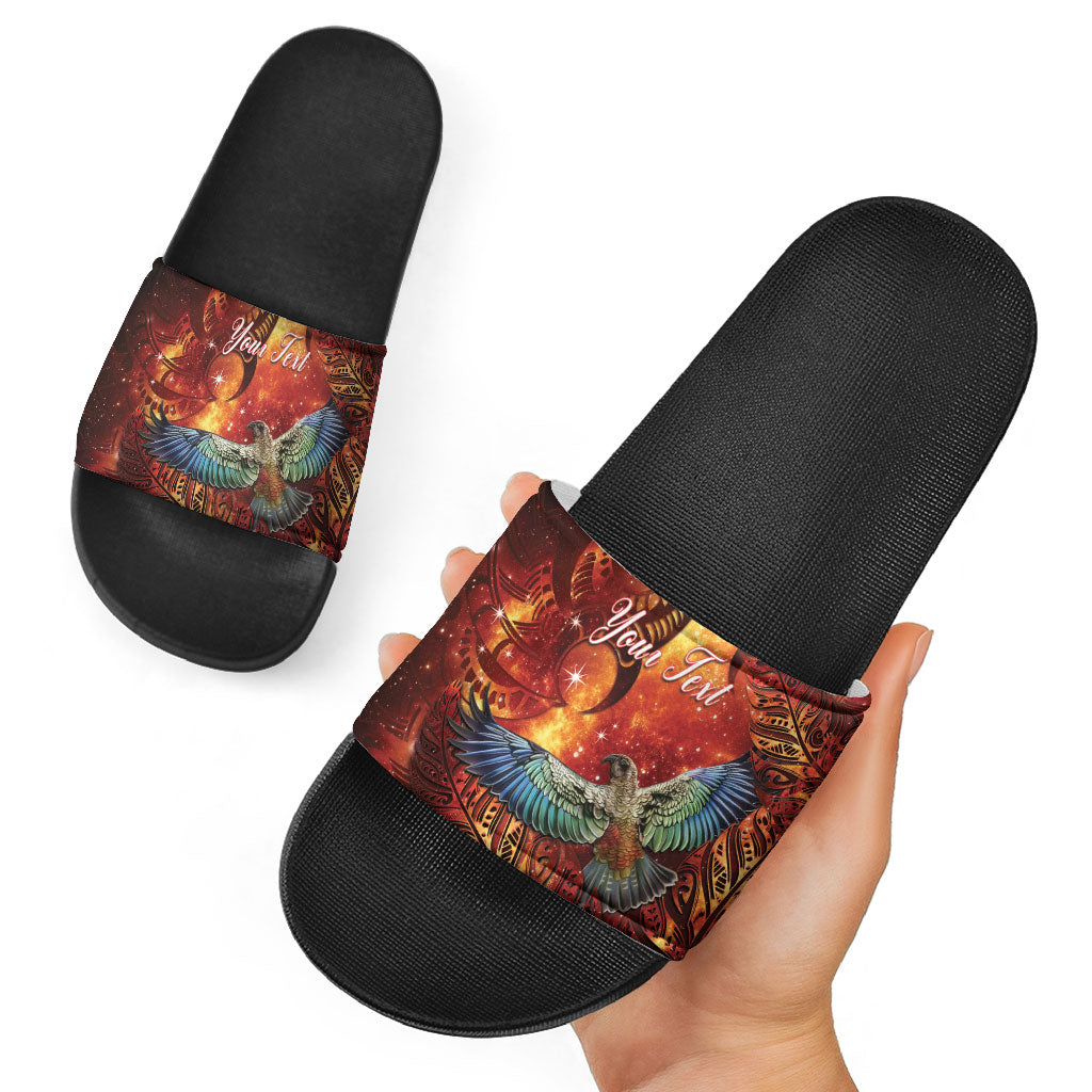 New Zealand Kea Bird Matariki Personalised Slide Sandals Silver Fern Maori Pattern LT22 - Polynesian Pride