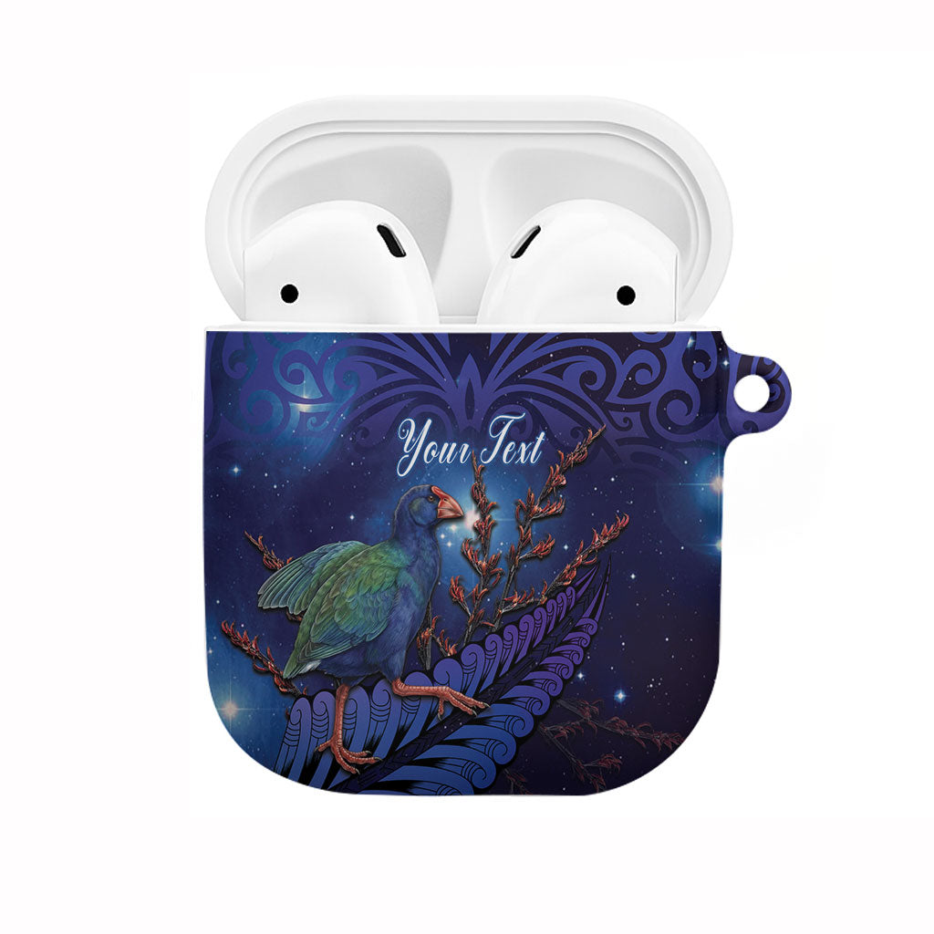 Takahe New Zealand Personalised AirPods Case Harakeke Silver Fern Maori Pattern
