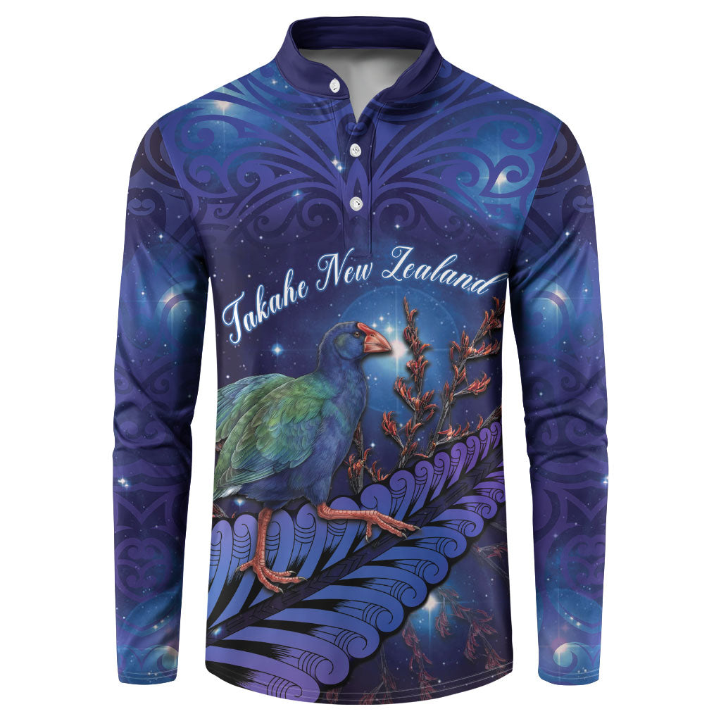 Takahe New Zealand Personalised Button Sweatshirt Harakeke Silver Fern Maori Pattern
