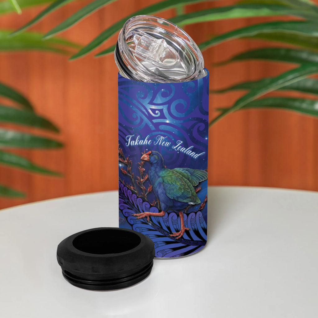 Takahe New Zealand Personalised 4 in 1 Can Cooler Tumbler Harakeke Silver Fern Maori Pattern LT22 - Polynesian Pride