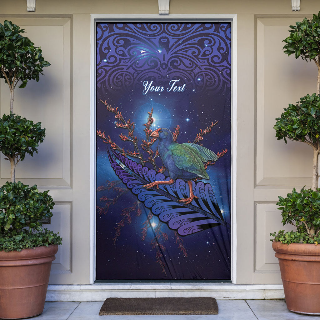 Takahe New Zealand Personalised Door Cover Harakeke Silver Fern Maori Pattern