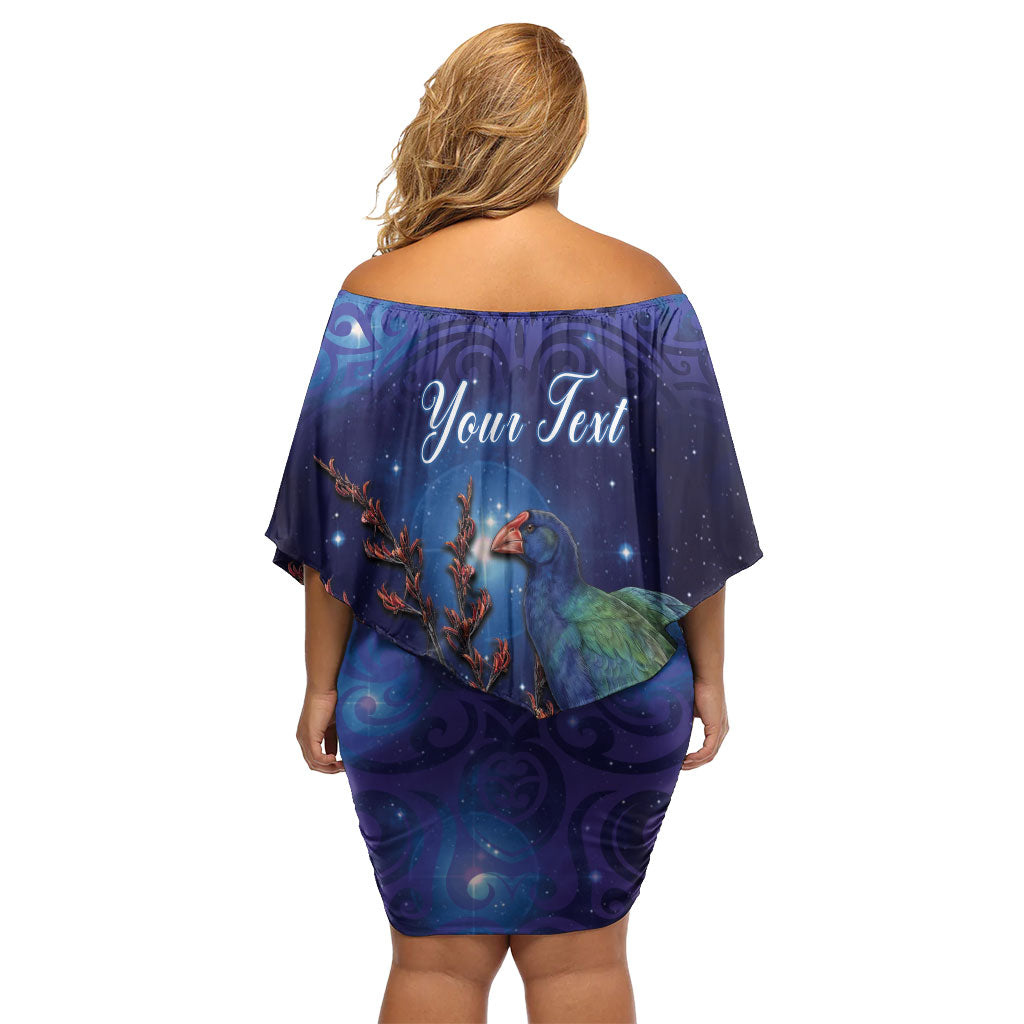 Takahe New Zealand Personalised Family Matching Off Shoulder Short Dress and Hawaiian Shirt Harakeke Silver Fern Maori Pattern