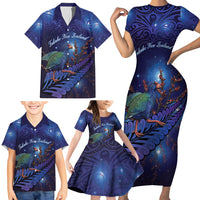 Takahe New Zealand Personalised Family Matching Short Sleeve Bodycon Dress and Hawaiian Shirt Harakeke Silver Fern Maori Pattern