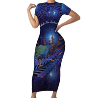 Takahe New Zealand Personalised Family Matching Short Sleeve Bodycon Dress and Hawaiian Shirt Harakeke Silver Fern Maori Pattern