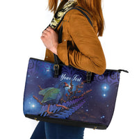 Takahe New Zealand Personalised Leather Tote Bag Harakeke Silver Fern Maori Pattern