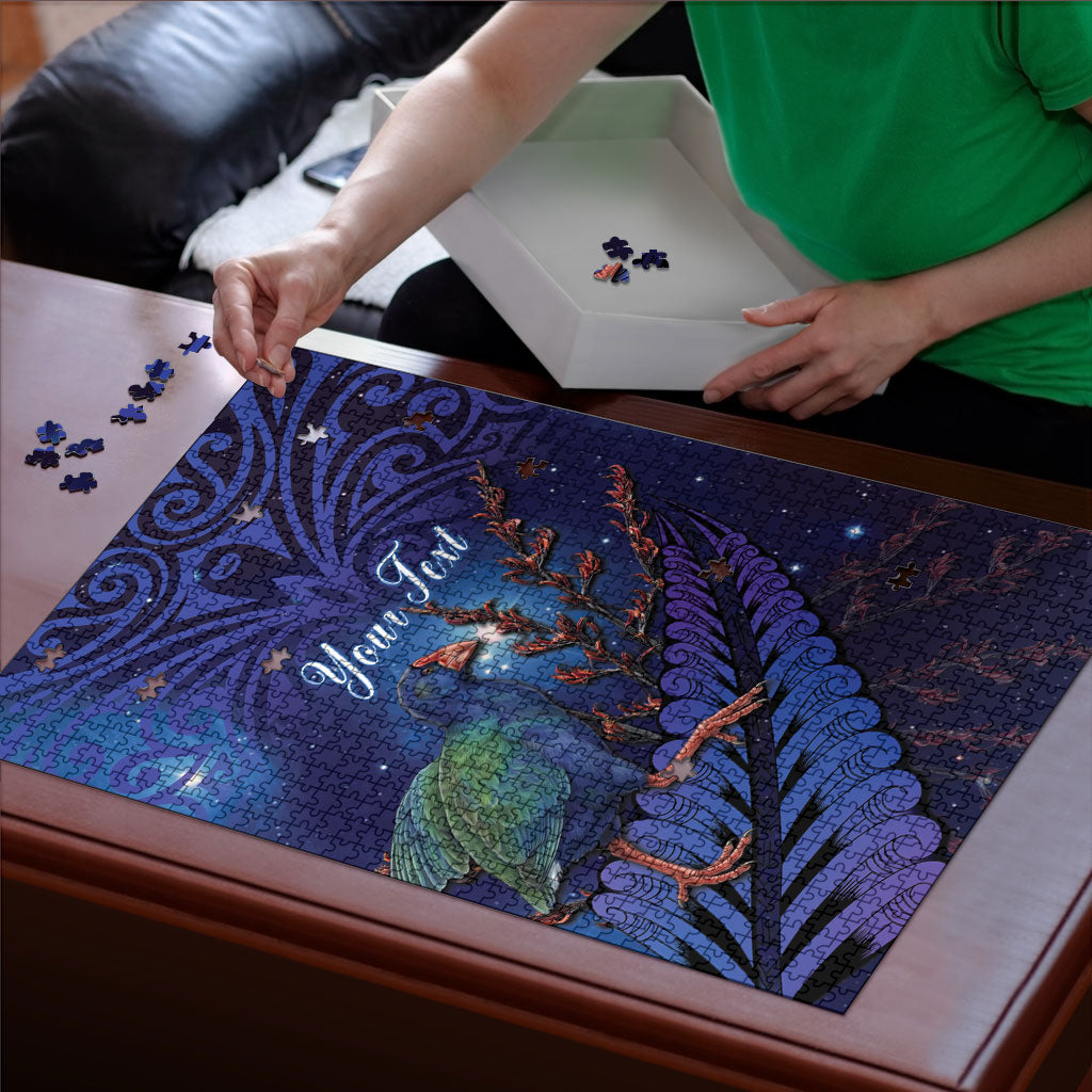 Takahe New Zealand Personalised Puzzle Harakeke Silver Fern Maori Pattern