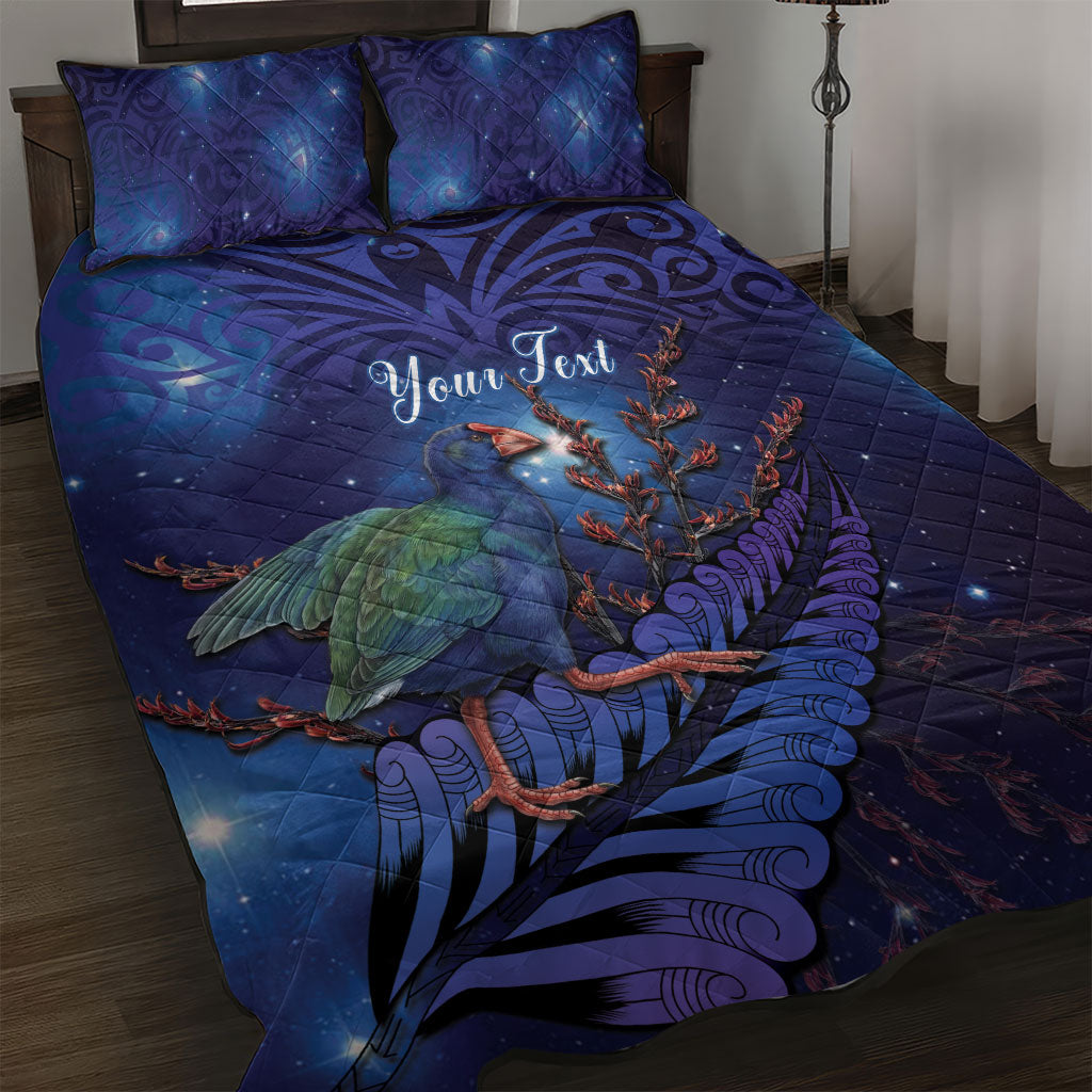 Takahe New Zealand Personalised Quilt Bed Set Harakeke Silver Fern Maori Pattern LT22 Blue - Polynesian Pride