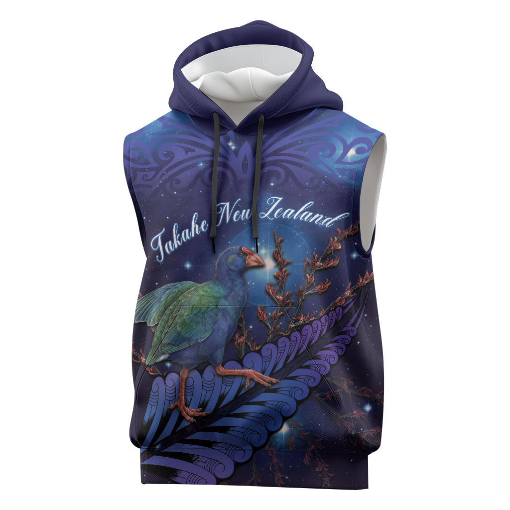 Takahe New Zealand Personalised Sleeveless Hoodie Harakeke Silver Fern Maori Pattern LT22 Blue - Polynesian Pride
