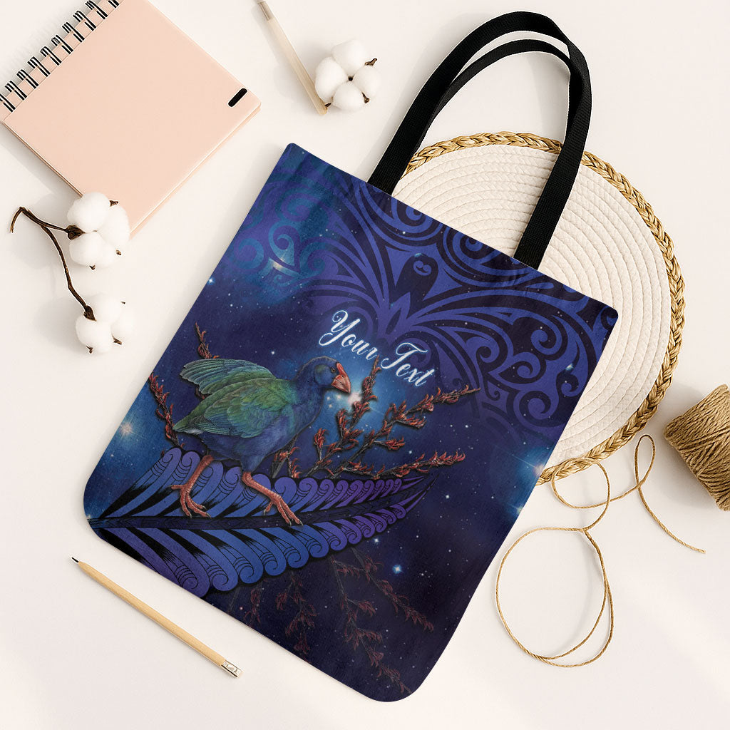 Takahe New Zealand Personalised Tote Bag Harakeke Silver Fern Maori Pattern