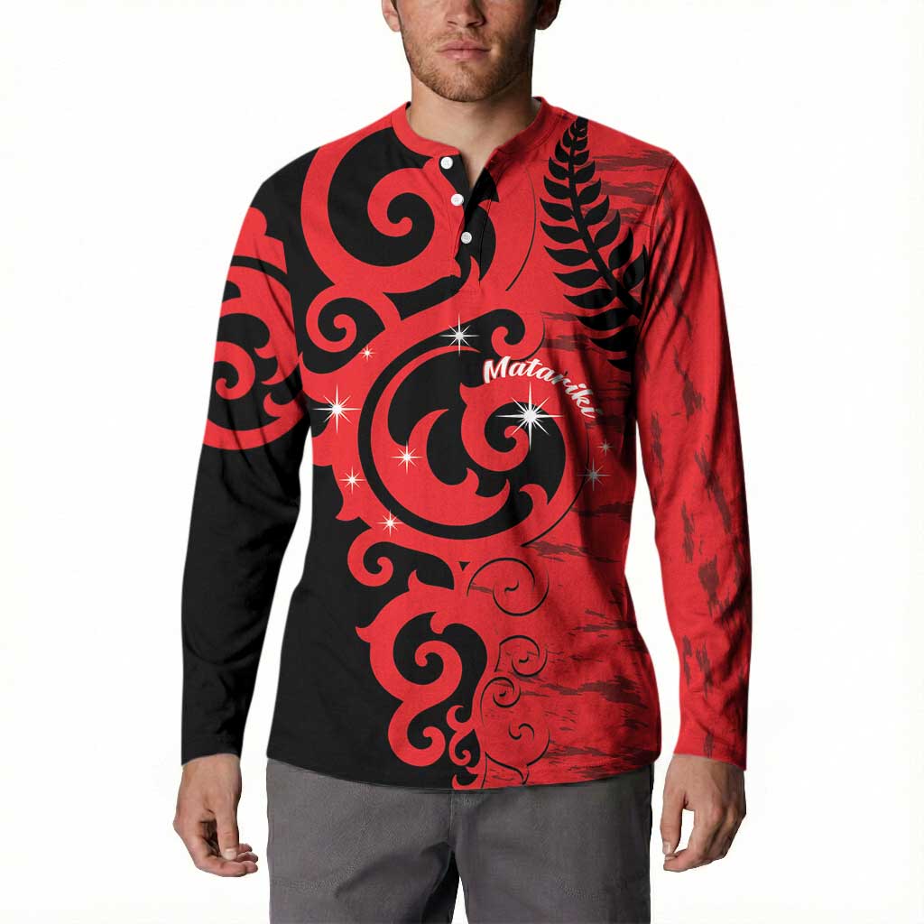 New Zealand Matariki Button Sweatshirt Maori New Year Koru Pattern
