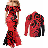 New Zealand Matariki Couples Matching Mermaid Dress and Long Sleeve Button Shirt Maori New Year Koru Pattern