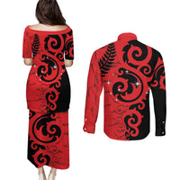 New Zealand Matariki Couples Matching Puletasi and Long Sleeve Button Shirt Maori New Year Koru Pattern LT22 - Polynesian Pride