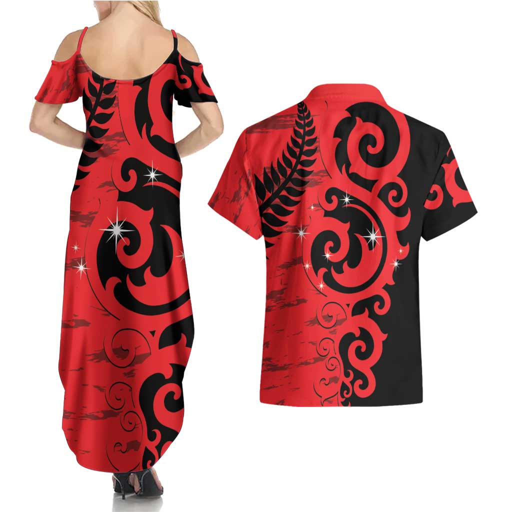 New Zealand Matariki Couples Matching Summer Maxi Dress and Hawaiian Shirt Maori New Year Koru Pattern