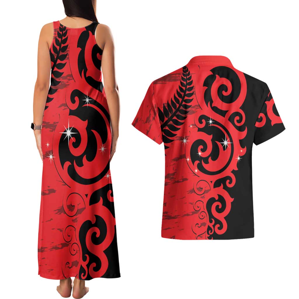 New Zealand Matariki Couples Matching Tank Maxi Dress and Hawaiian Shirt Maori New Year Koru Pattern