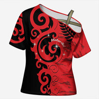 New Zealand Matariki Cross Shoulder Shirt Maori New Year Koru Pattern LT22 Female Red - Polynesian Pride