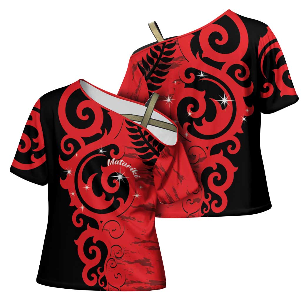 New Zealand Matariki Cross Shoulder Shirt Maori New Year Koru Pattern LT22 - Polynesian Pride