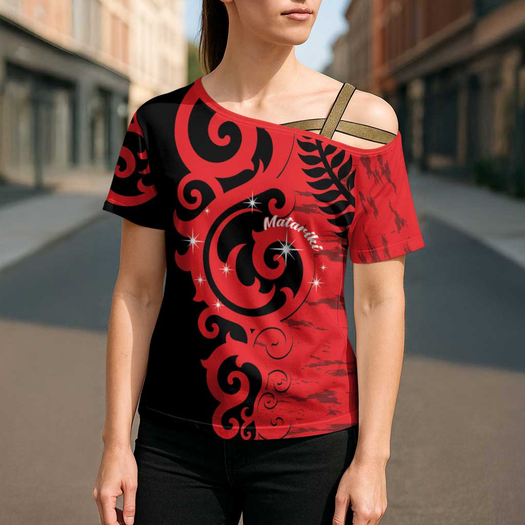 New Zealand Matariki Cross Shoulder Shirt Maori New Year Koru Pattern LT22 - Polynesian Pride