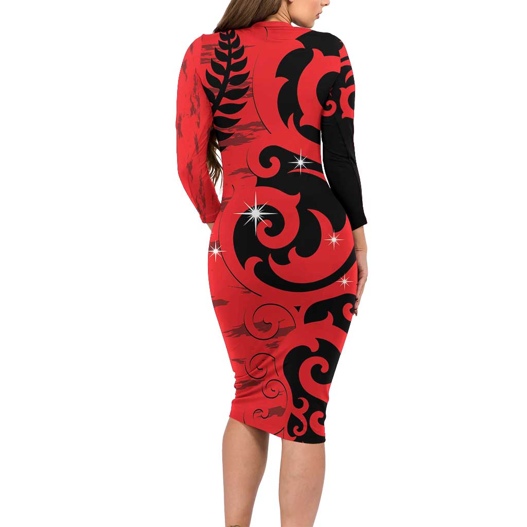 New Zealand Matariki Family Matching Long Sleeve Bodycon Dress and Hawaiian Shirt Maori New Year Koru Pattern