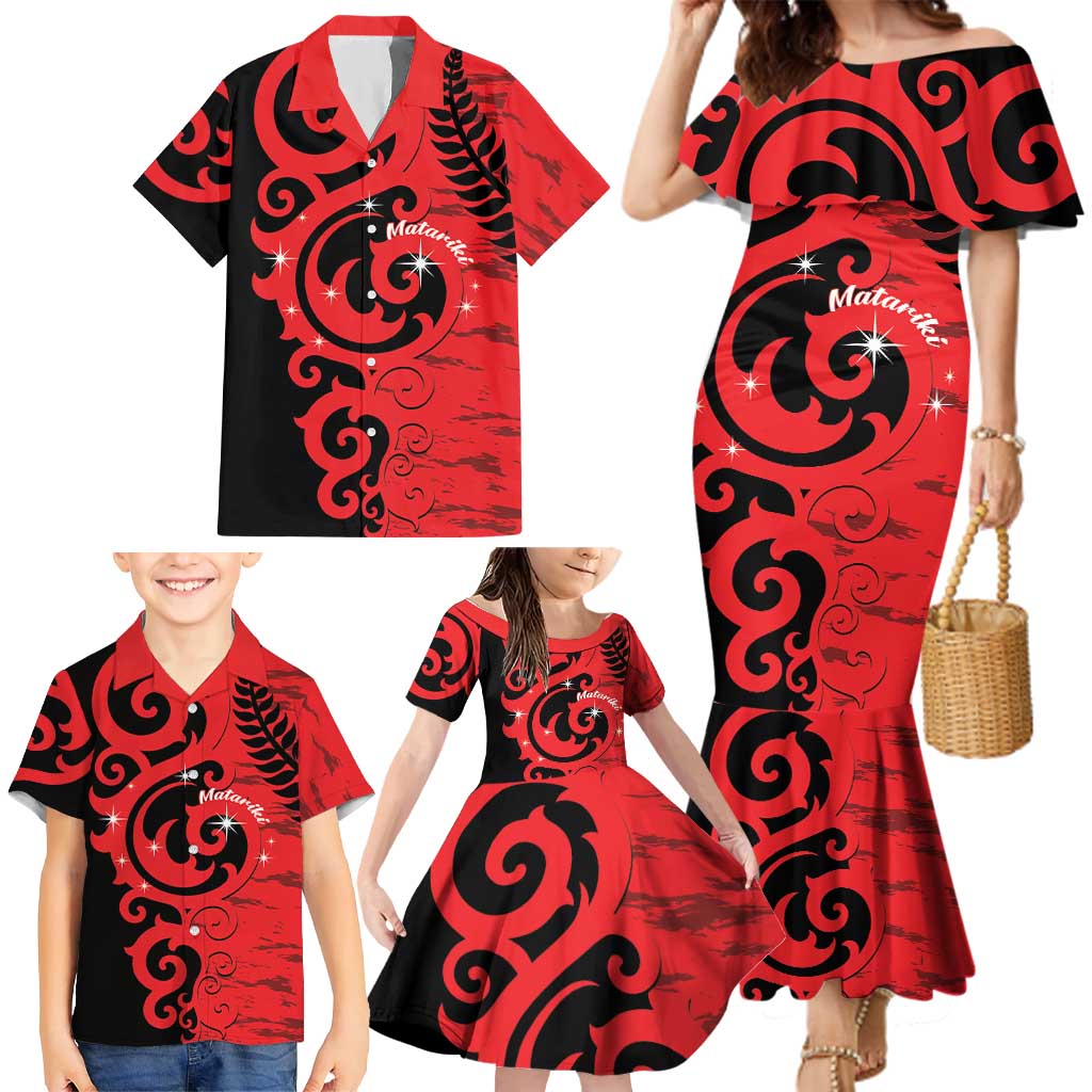 New Zealand Matariki Family Matching Mermaid Dress and Hawaiian Shirt Maori New Year Koru Pattern