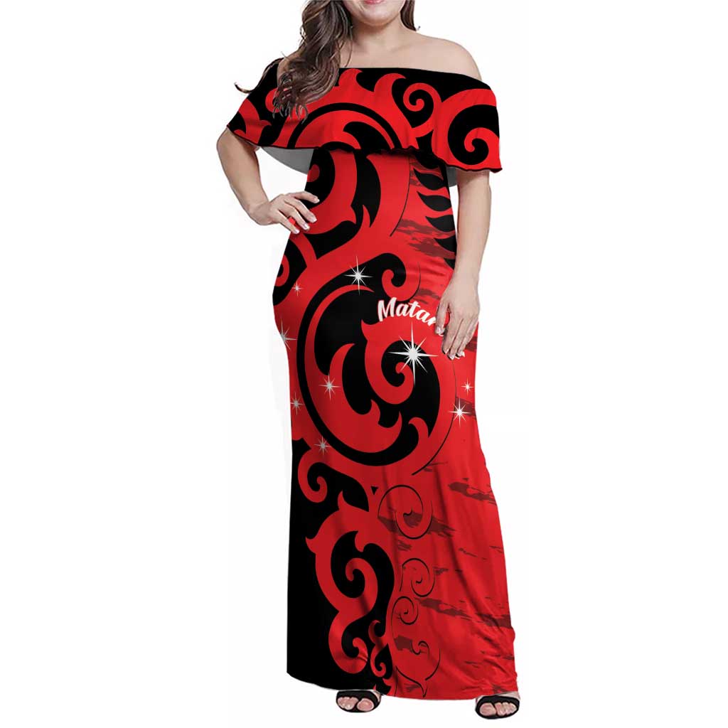 New Zealand Matariki Family Matching Off Shoulder Maxi Dress and Hawaiian Shirt Maori New Year Koru Pattern